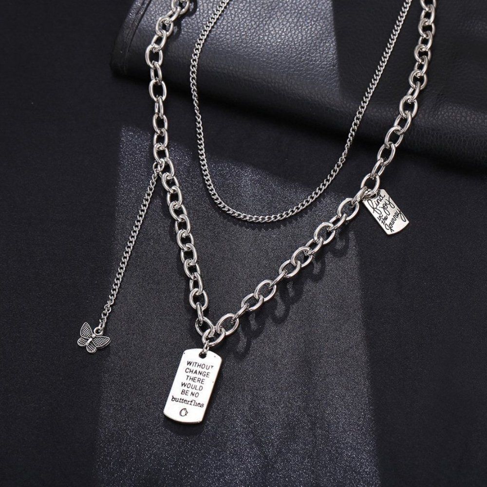 Silver Multi Layer Inspiring Butterfly Charm Necklace NWT
